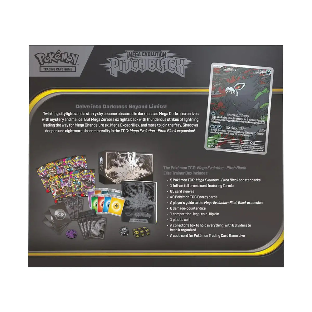Pokémon Mega Evolution Pitch Black Elite Trainer Box – Rückseite der Verpackung
