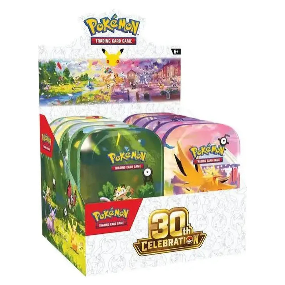 Pokémon 30th Celebration Mini Tin – complete display met mini tins
